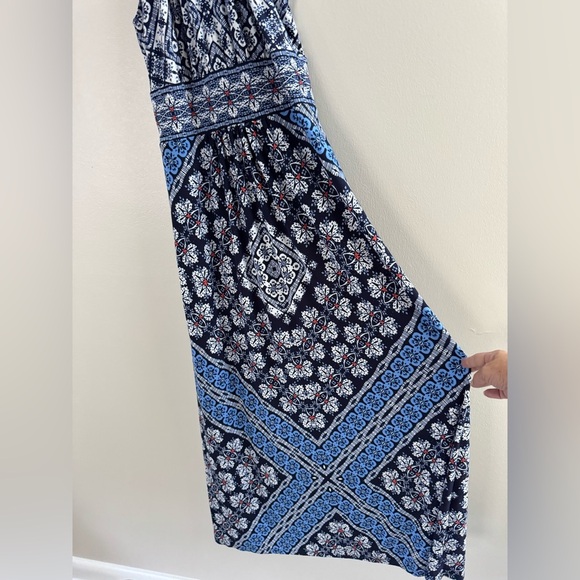 London Style Blue White Sleeveless Grecian Maxi Formal Party Dress - Picture 3 of 9